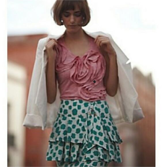 Edme & Esyllte Landing Field Airplane silk blend tiered skirt. Size 8 - Picture 1 of 6